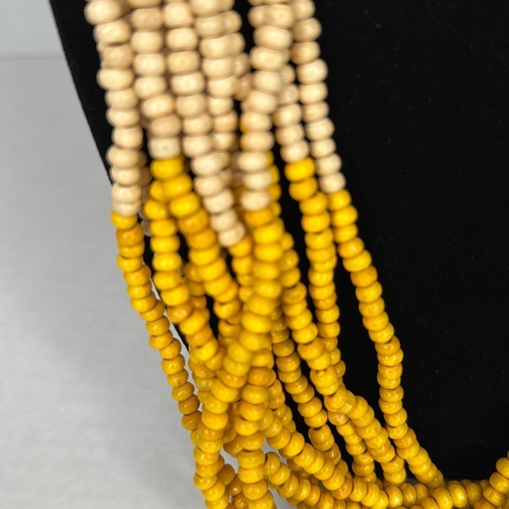 Vintage wooden Yellow and Cream Multi-Strand Necklace Waterfall Effect lot A8 - Picture 3 of 7